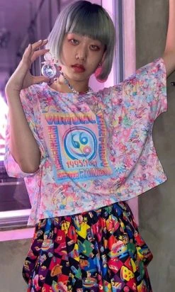 6%DOKIDOKI Connect To The Second Summer Of Love [Pastel] | OVERSIZED CROP TEE