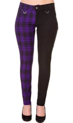 BANNED ALTERNATIVE The Damage [Half Black/Half Purple Check] | SKINNY JEANS*