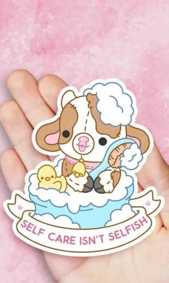 BRIGHT BAT DESIGNS Self Care Isn't Selfish Cow | STICKER