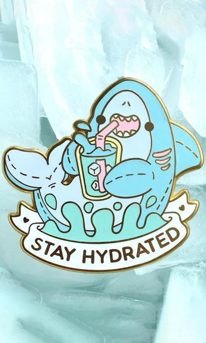 BRIGHT BAT DESIGNS Stay Hydrated Shark | ENAMEL PIN 3 BRIGHT BAT DESIGNS Stay Hydrated Shark | ENAMEL PIN