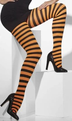 FEVER Striped Opaque [Orange And Black] | TIGHTS