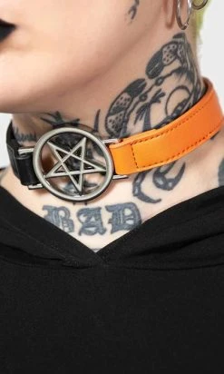 KILLSTAR Penta Half [Black/Orange] | CHOKER -Restyle Sales Shop killstar penta half black orange choker 3 700x700