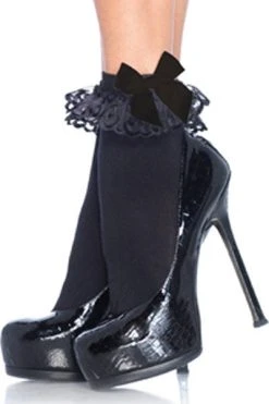 LEG AVENUE Lola Ruffle Bow [Black] | ANKLE SOCKS -Restyle Sales Shop leg avenue anklets bow lace ruffle copy 700x700