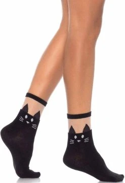LEG AVENUE Daphne Black Cat | ANKLE SOCKS