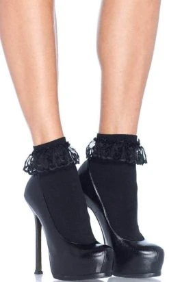 LEG AVENUE Diem Lace Ruffle [Black] | ANKLET SOCKS