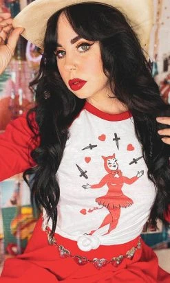 MISCHIEF MADE Dagger Devil [White/Red] | RAGLAN T‑SHIRT -Restyle Sales Shop mischief made dagger devil white red raglan t shirt 4 2c306220 b18b 4c98 b9c3 4170297848ed 700x700