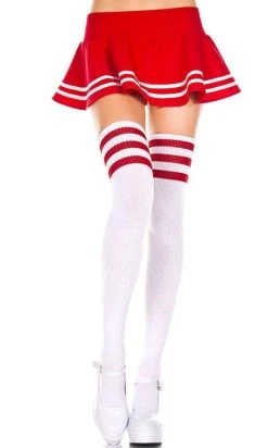 MUSIC LEGS Athletic Striped [White/Red] | THIGH HIGHS
