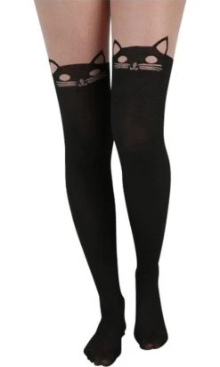 PAMELA MANN Kitty Cat Over The Knee [Black] | TIGHTS
