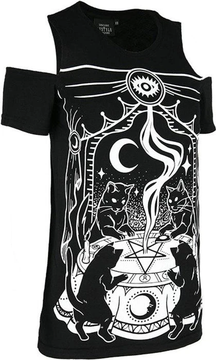 RESTYLE Cat Sabbath | COLD SHOULDER T-SHIRT 5 RESTYLE Cat Sabbath | COLD SHOULDER T-SHIRT - Image 3