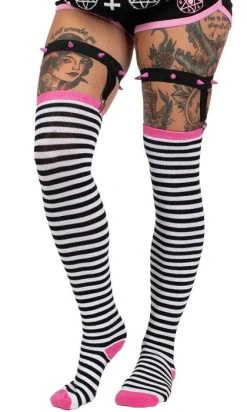 TOO FAST APPAREL Distressed Punk Stripes | THIGH HIGH GARTER SOCKS
