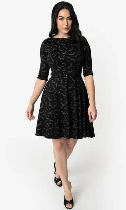 UNIQUE VINTAGE Bats [Black/Grey] | STEPHANIE DRESS -Restyle Sales Shop unique vintage black grey bats print stephanie flare dress 1 0e244eb3 3eb2 44a4 a4bc fb69b96ae5e1 700x700
