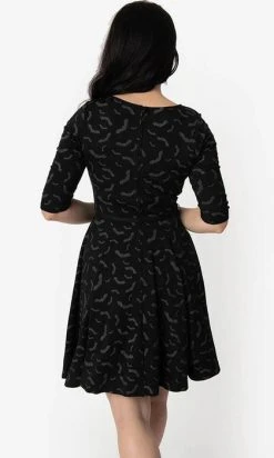 UNIQUE VINTAGE Bats [Black/Grey] | STEPHANIE DRESS -Restyle Sales Shop unique vintage black grey bats print stephanie flare dress 3 47764b9b 7c1c 440a 9ea2 f89e02d913ea 700x700