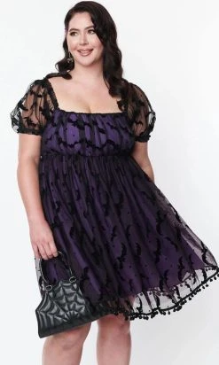 UNIQUE VINTAGE Bat Mesh [Purple] | BABYDOLL DRESS